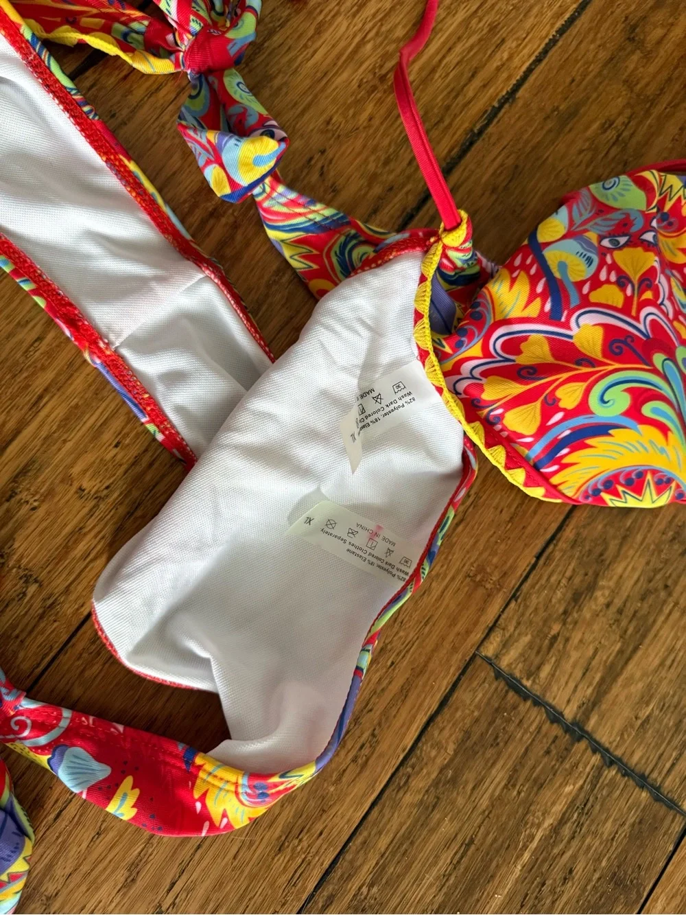 Vibrant Red Multicolor Paisley Triangle Bikini XL